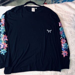 Vs pink rhinestone flower long sleeve shirt